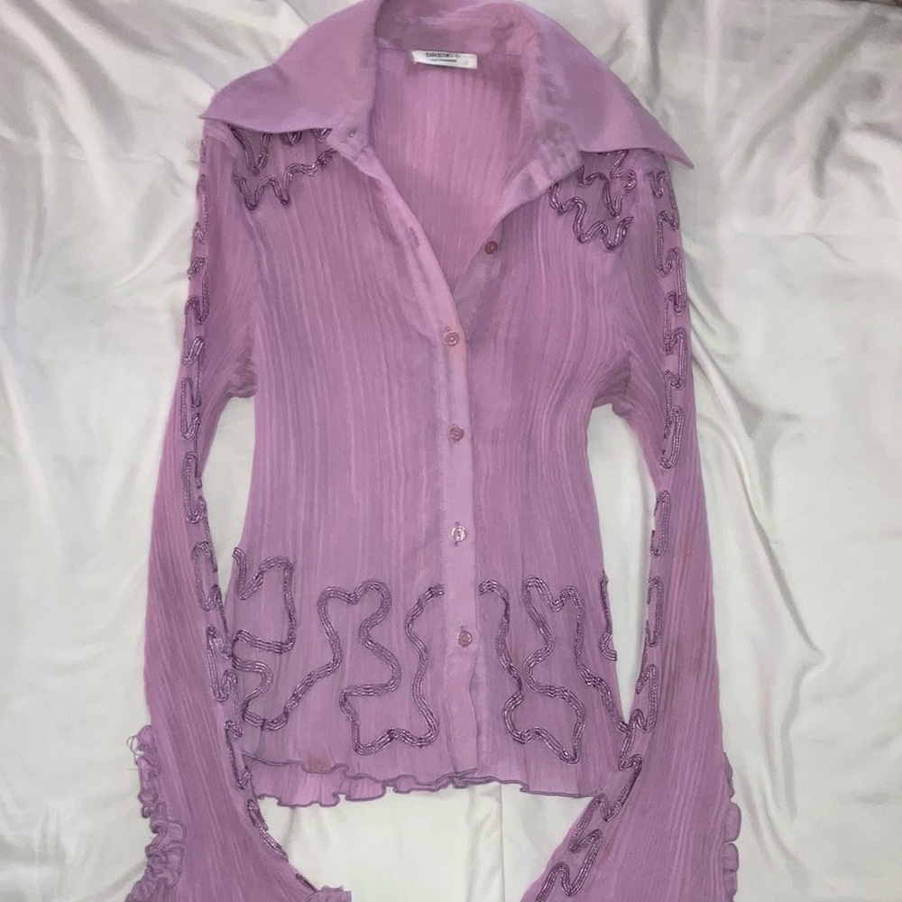 Chic Lavender Button Down Sheer Shirt